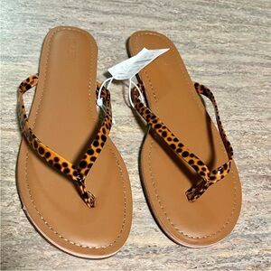 NWT J. Crew Animal Print Flip Flop Sandals - Brown